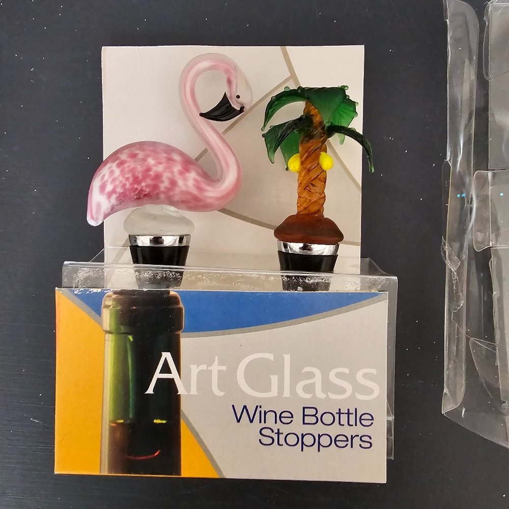 Art Glass Wine Bottle Stoppers Flamingo Palm Tree Tropical